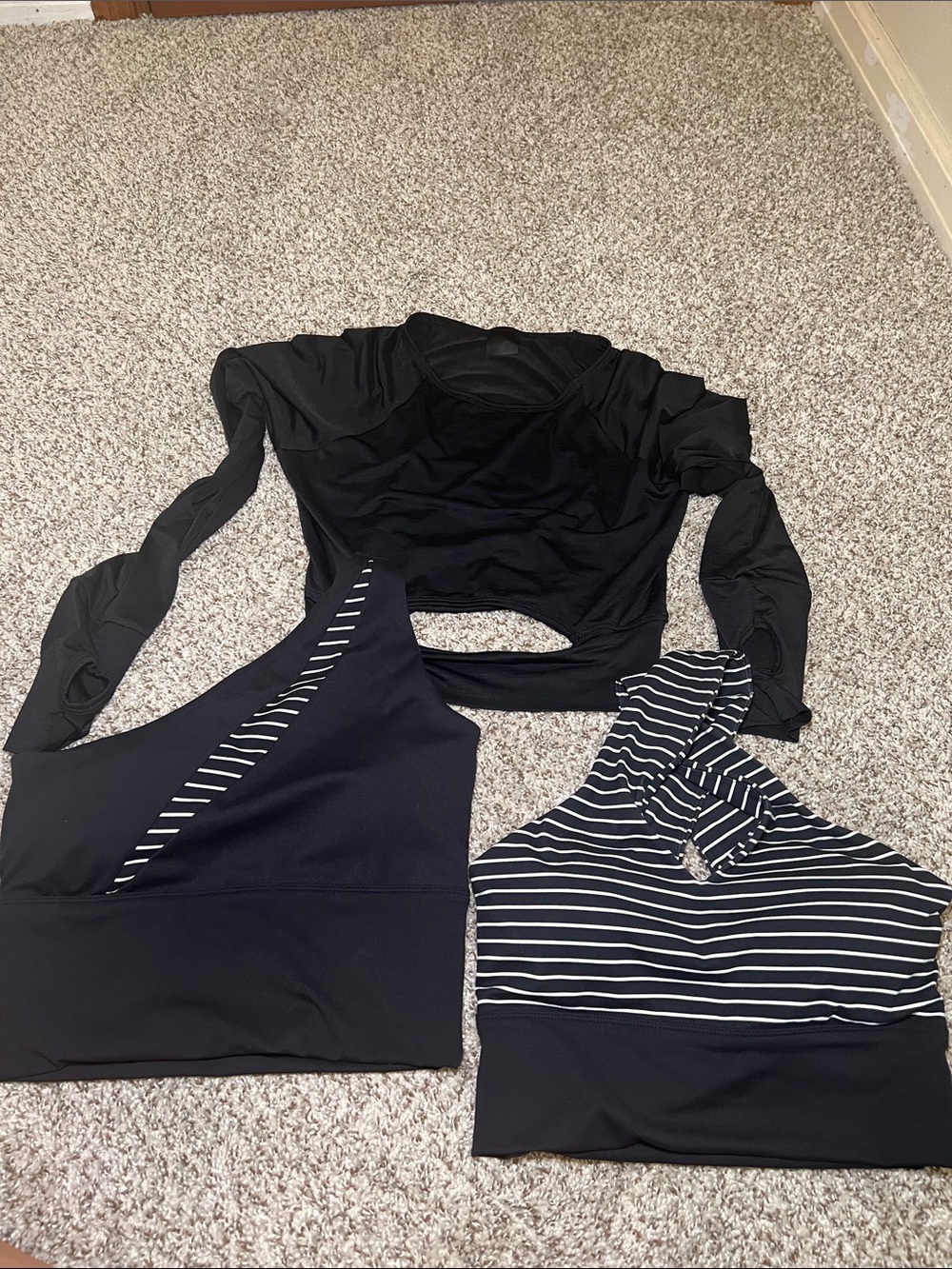 Three-Piece Black Women’s Tank & One-Shoulder Top Set